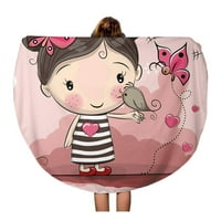 Okrugla plaža ručnika deka beba slatka crtana djevojka ptica i leptiri na ružičastom putničkom krugu kružni ručnici