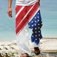 Muške široke lanene dnevne hlače, Ležerne hlače za plažu s elastičnim pojasom i zvjezdanim printom, ljetne dnevne