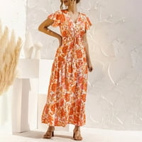 Ženska ljetna Mini haljina s omotom kratkih rukava, Dekoltea u obliku slova u, cvjetnog printa, čipke i dugmeta,