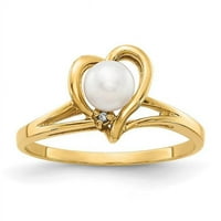 Najfinije zlato 14K Pearl & Diamond Monting Ring, Veličina 6