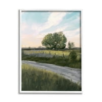 Stupell Industries Ruralni travnjaci usamljenog stabla čisto nebo slikanje bijelim uokvirenim umjetničkim printom