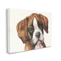 Stupell Industries Puppy Eyes Boxer Dog Portret kućnih ljubimaca smeđe bijelo platno zidna umjetnost, 30, dizajn