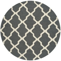 Tepih od vune u geometrijskom uzorku, Tamno siva slonovača, okrugla 4' 4'