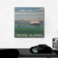 Zidni natpis od breze s prikazom Aljaske, broda za krstarenje i kitova