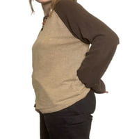 Karolijski ženski vrh, kontrastna boja dugih rukava navoj s navojem Raglan rukavi okrugli vrat pulover vrh