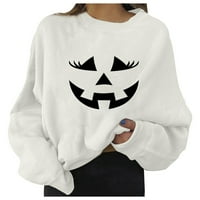 Tking Fashion Women Halloween dukserica, Halloween Skull Graphic Print Fleece Prevelike dukserice Posada dugih