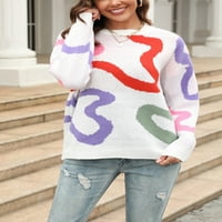 Ženski jesenski labavi pleteni vrhovi grafički proljetni džemperi s dugim rukavima