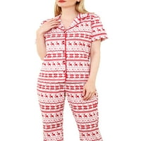 Obiteljski set pidžama s printom božićnih sobova i pahuljica, vrhovi s reverima s dugim rukavima + hlače