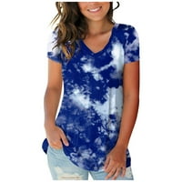 Ženske majice s izrezom u obliku slova U i kratkim rukavima s bočnim prorezom, ljetni ležerni vrhovi u plavoj