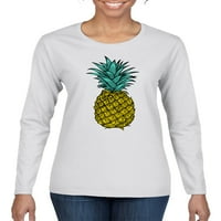 Modni tropski ananas Modni Ženska majica dugih rukava Bijela Plus veličina