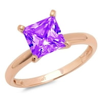 Ljubičasti prirodni ametist Princess Cut 3,0 Karat 14k ružičasta, ugravirana ružičasta zlata, vjenčani prsten