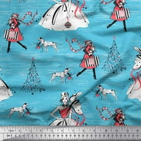 Soimoi satenska svilena tkanina psa, žene i drveće božićne tkanine otisci po dvorištu široko