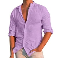 Muške ležerne stilske košulje s gumbnim košuljama s gumbama dugi rukavi casual majice na plaži solidna tiska ljubičasta