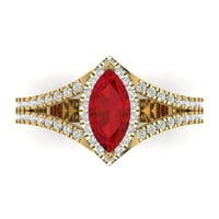 1. CT Brilliant Marquise Cut Simulirani ružičasti turmalin 14K žuto zlato halo pasijans s naglascima SZ 8,75