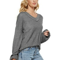 Viadha džemperi za žene trendi casual modni džemper u boji dugih rukava labavi pulover s džepovima s izrezom