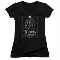 Trevco Hobbit-Thorin Stare Junior V-Neck Tee, Black-Medium