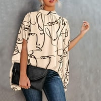 Ženske majice s okruglim vratom s grafičkim printom bluza casual ženske modne košulje kratkih rukava Bež