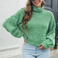 Clearment Womens Turtleneck džemperi fenjer dugi rukavi ležerna čvrsta boja labavi kabel pleteni pulover pulover