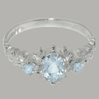 Ženski prsten od srebra izrađen u Velikoj Britaniji, prirodni akvamarin jubilarni prsten - opcije veličine-veličina