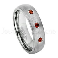 Prsten od volframa s mat kupolom - prsten od granata od 0,21 karata s 3 kamena - personalizirani zaručnički prsten