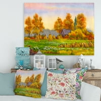 DesignArt 'narančasta polja s sijenom I' Lake House Canvas Wall Art Print