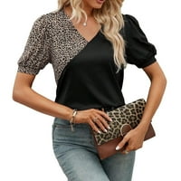 Ženski leopardov tisak V vrata kratkih rukava Majice XL