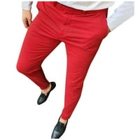 Muške ležerne čvrste hlače hlače mršave olovke hlače Elastični struk s patentnim zatvaračima Ravne hlače modne