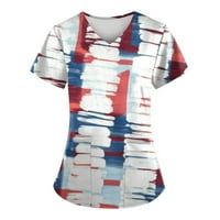 Sksloeg Scrubs Tops Women Plus Size Workwear V Neck Short Sleeve American Flag Print Nursing Uniform Pattern Scrubs