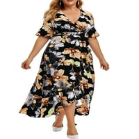 Grianlook Ladies a-line dugačka haljina s kratkim rukavima Sundress Cvjetni print Kaftan Summer Maxi haljine čipka