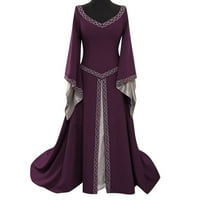 Huaai ženska dugih rukava čvrste boje s V-izrezom vintage večernja zabava haljina ležerna labava dužina dužine