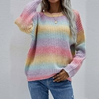 Vivianyo HD džemperi za čišćenje žena plus veličina ženska modna pulover pruga Okrugli vrat jesen i zimski džemper