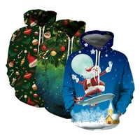 Božićni hoodie print Djed Božićnjak toplo pulover crtajući svečana zimska hoodie za zabavu