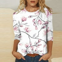 FJOFPR Womens majice bluze za žene plus veličine s rukavima vrhovi okrugli vrat tiskani casual majica