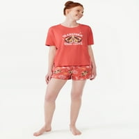 Ženska grafička majica i bokser kratke hlače za ženske set pijama, 2-komad, veličine XS do 3x