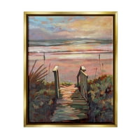 Stupell Industries Beach Shore Sunset Boardwalk Path Obalno slikanje zlatni plutač uokviren umjetnički print zid