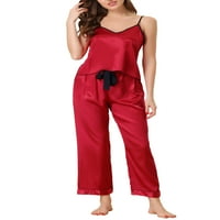 Jedinstveni prijedlozi Ženski setovi hlača s naramenicama pidžama noćna odjeća satenska pidžama Zabava svilenkasto