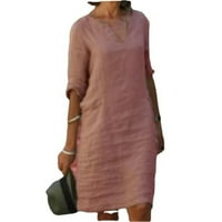Ženska Maksi Midi haljina Plus Size, Ženska ležerna jednobojna haljina Plus Size do koljena, ružičasta