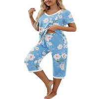 Ženski pidžama Set, Majica kratkih rukava i majica s kratkim rukavima i kapri hlače, jednobojna odijela za slobodno