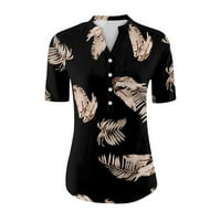 Ženske bluze bluza s grafičkim printom, široke ženske ljetne košulje veličine plus, kratkih rukava, crne, ae