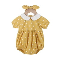 Slatka modna odjeća postavljena za dječju malu djecu odjeću kratke rukave polka točke romper s trakama za glavu