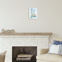Pomorska jedrilica i svjetionik alokacija obalna slika u bijelom okviru umjetnički tisak na zidu