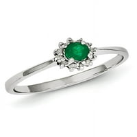 Prsten od sterling srebra s rodijevim okruglim smaragdom i dijamantom od 0,05 karata. Težina dragulja-0,18 karata