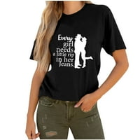 Ženska zabavna grafička majica širokog kroja, ljetni ležerni vrhovi s okruglim vratom i kratkim rukavima za dečka,
